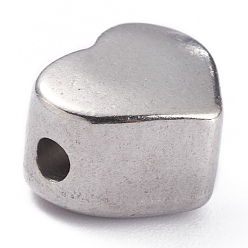 Stainless Steel Color 304 Stainless Steel Beads, Heart, Stainless Steel Color, 8.5x10.5x6.5mm, Hole: 1.8mm