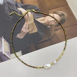 Тигровый глаз Элегантные овальные подвески из пресноводного жемчуга, ожерелья из натурального тигрового глаза для женщин, 15.35 дюйм (39 см)