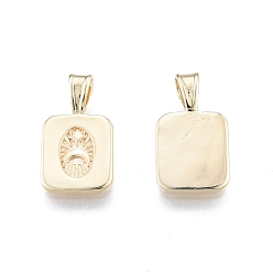 Real 18K Gold Plated Brass Pendants, Rectangle with Star & Moon, Real 18K Gold Plated, 17.8x9.9x3.9mm, Hole: 2.5x3.9mm