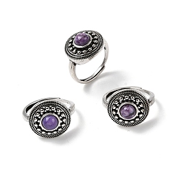 Чароит Кольца из натурального чароита, круглые, с латунной фурнитурой , античное серебро, 16.5 мм, внутренний диаметр: 18 мм