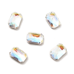 Light Crystal AB K9 Glass Rhinestone Cabochons, Flat Back & Back Plated, Faceted, Octagon Rectangle, Light Crystal AB, 6x4x2mm
