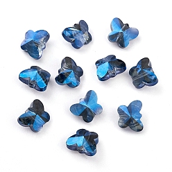 Marine Blue Transparent Electroplate Glass Beads, Faceted, Butterfly, Full Rainbow Plated, Marine Blue, 8x10x5.5mm, Hole: 1mm