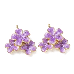 Pourpre Moyen Alliage avec pendentifs en émail, charmes de fleurs, sans cadmium et sans nickel et sans plomb, crémaillère plaquage, or, support violet, 28x25x7mm, Trou: 1.6mm