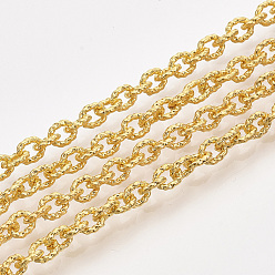 Real 18K Gold Plated Brass Cable Chains, Textured, Unwelded, with Spool, Oval, Real 18K Gold Plated, 5.5x4.5x1mm, about 32.8 Feet(10m)/roll