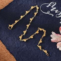 Золотой 304 из нержавеющей стали сердце ссылка браслеты, с карабин-лобстерами , золотые, 8-1/4 дюйм (210 мм), Коннекторы : 9x4x2 мм