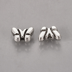 Antique Silver Tibetan Style Alloy Beads, Cadmium Free & Nickel Free & Lead Free, Butterfly, Antique Silver, 5x8x3mm, Hole: 1mm