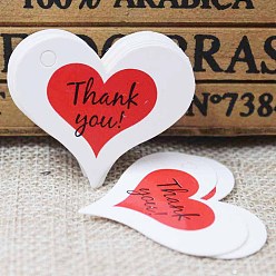 White Paper Gift Tags, Hang Tags, For Arts and Crafts, For Valentine's Day, Thanksgiving, Heart with Word Thank You, White, 32x39x0.4mm, Hole: 4mm
