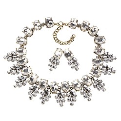 white Sparkling Geometric Crystal Necklace and Earrings Set for Formal Occasions