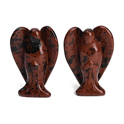 Obsidienne Acajou Figurines d'anges sculptées en acajou et obsidienne naturelle, cadeau de pierre énergétique feng shui pour la décoration de bureau à domicile, 35~38x18.5~20x50~53mm