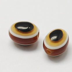 Sienna Oval Evil Eye Resin Beads, Sienna, 10x8mm, Hole: 1.5~2mm