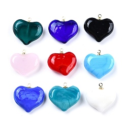 (52) Непрозрачная лаванда Подвески лэмпворк ручной работы, с реечной накладкой из латуни с золотистым напылением, долговечный, шарма сердца, разноцветные, 18.5x17x6.5 мм, отверстие : 1.4 мм