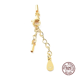 Golden 925 Sterling Silver Curb Chain Extender, End Chains with Lobster Claw Clasps and Cord Ends, Teardrop Chain Tabs, with S925 Stamp, Golden, 21mm