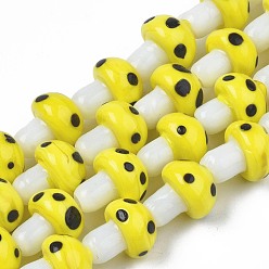 Yellow Mushroom Handmade Lampwork Beads Strands, Yellow, 12.5~14x10~11mm, Hole: 1.2~1.5mm, about 24~25pcs/strand, 12.20 inch~12.99 inch(31cm~33cm)