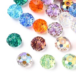 Mixed Color Faceted Transparent Glass Beads, AB Color Plated, Rondelle, Mixed Color, 6x4mm, Hole: 1.2mm