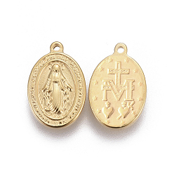 Golden 304 Stainless Steel Religon Charms, Oval with Virgin Mary, Golden, 13x8.5x1.6~1.8mm, Hole: 0.8mm