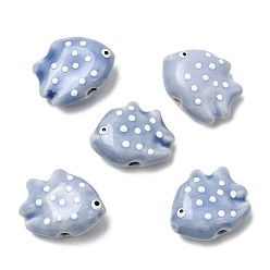 Light Steel Blue Handmade Porcelain Beads, Hand Painted Ceramic Beads, Polka Dot Fish, Famille Rose Porcelain, Light Steel Blue, 16.5x19.5~20.5x8.5~9.5mm, Hole: 1.8~2mm