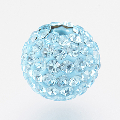 202_Aquamarine Czech Rhinestone Beads, PP6(1.3~1.35mm), Pave Disco Ball Beads, Polymer Clay, Round, 202_Aquamarine, 6mm, Hole: 1.5mm, about 54~64pcs rhinestones/ball