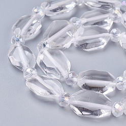 Quartz Crystal Natural Quartz Crystal Beads Strands, Rock Crystal Beads, Faceted, Oval, 14~16x10~12x5~6mm, Hole: 1mm, about 20pcs/strand, 15 inch(38.2cm)