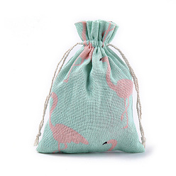 Colorful Polycotton(Polyester Cotton) Packing Pouches Drawstring Bags, with Crane Printed, Colorful, 18x13cm
