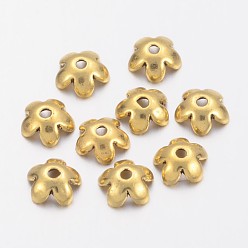 Antique Golden Tibetan Style Alloy Bead Caps, Cadmium Free & Lead Free, 5-Petal, Antique Golden, 6.5x3mm, Hole: 1mm, about 1800pcs/1000g