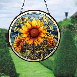 Flower Stained Acrylic Window Hanger Panel, with Metal Chain and Jump Rings, for Suncatcher Window Hanging Decoration, Flower, 150x2mm