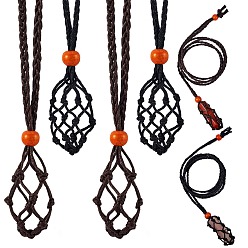 Mixed Color 6Pcs 2 Colors Adjustable Braided Waxed Cord Macrame Pouch Necklace Making, Interchangeable Stone, with Wood Beads, Mixed Color, 88cm, 3pcs/color