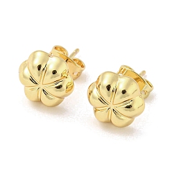 Real 18K Gold Plated Flower Rack Plating Brass Stud Earrings, Long-Lasting Plated, Lead Free & Cadmium Free, Real 18K Gold Plated, 7.5x8.5mm