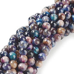 Royal Blue Natural Rainbow Tiger Eye Beads Strands, Dyed, Round, Royal Blue, 6mm, Hole: 1mm, about 62~63pcs/strand, 15.20''~15.59''(38.6~39.6cm)