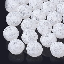 White Lace Pattern Spray Painted Transparent Acrylic Beads, Faceted, Round, White, 19~20mm, Hole: 3mm