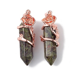 Кровь драконов Подвески из натуральной крови дракона с заостренным концом, подвески с гранеными пулями, с покрытием из розового золота из сплава с розовым покрытием, без кадмия и без свинца, 47~49.5x16.5x16 мм, отверстие : 8x5 мм