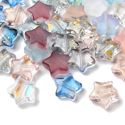 Mixed Color Transparent Smooth and Frosted Glass Beads, Star, Mixed Color, 12.5x13x5mm, Hole: 1mm
