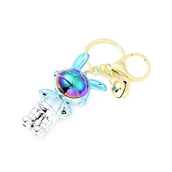 Platine Porte-clés pendentif spaceman lapin acrylique, avec apprêts en alliage doré clair et cloche en laiton sonance, sans cadmium et sans plomb, platine, 10.5 cm