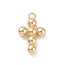 Real 18K Gold Plated Rack Plating Brass Pendants, Cross Charms, Long-Lasting Plated, Cadmium Free & Lead Free, Real 18K Gold Plated, 14.5x9.5x3mm, Hole: 1.2mm