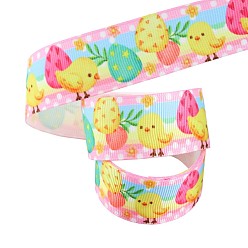 Chick Easter Theme Printed Polyester Grosgrain Ribbons, Flat, Chick Pattern, 1 inch(25mm), about 9.84 Yards(9m)/Roll