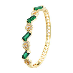 Green Cubic Zirconia Rectangle & Evil Eye Hinged Bangle, Real 18K Gold Plated Brass Jewelry for Women, Green, Inner Diameter: 2x2-1/2 inch(5x6.2cm)