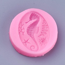 Deep Pink Food Grade Silicone Molds, Fondant Molds, For DIY Cake Decoration, Chocolate, Candy, UV Resin & Epoxy Resin Jewelry Making, Sea Horse, Deep Pink, 40x8mm