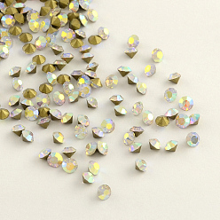 Crystal AB Glass Pointed Back Rhinestone, Back Plated, Diamond, Crystal AB, 2.6~2.7mm, about 144pcs/gross