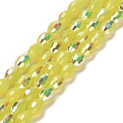 Light Khaki Baking Painted Glass Beads Strands, Imitation Opalite, Faceted, AB Color, Oval, Light Khaki, 4x6mm, Hole: 0.8mm, about 69pcs/strand, 16.54~16.73''(42~42.5cm)