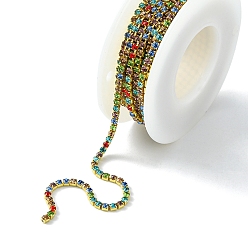 Colorful Raw(Unplated) Brass Rhinestone Strass Chains, Rhinestone Cup Chain, Grade A, with Spool, Colorful, 2.2mm, about 11.81 Feet(3.6m)/Roll
