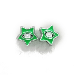 Lime CCB Plastic European Beads, with Enamel, Large Hole Beads, Star with Evil Eye, Lime, 12x12x8mm, Hole: 5mm