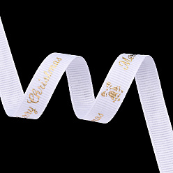 Белый 100 ярдов рождественская тема золотое тиснение с Рождеством полиэстеровые ленты с принтом в корсажную ткань, для украшения партии ремесла, белые, 3/8 дюйм (10 мм)