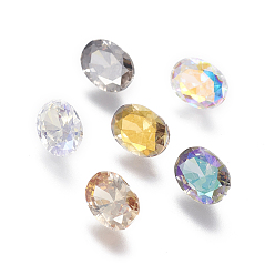 Mixed Color Electroplated Cubic Zirconia Pointed Back Cabochons, Oval, Faceted, Mixed Color, 8x6x3.5mm