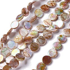 Seashell Color Natural Drawbench Freshwater Shell Beads Strands, AB Color Plated, Flat Round, Seashell Color, 11.5x2.5mm, Hole: 0.7mm, about 34pcs/strand, 15.16''(38.5cm)