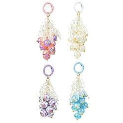 Mixed Color Resin Beaded Keychains, with Acrylic Pendant and Spray Painted Alloy Spring Gate Rings, Leaf, Mixed Color, 12cm