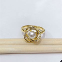 A Vintage Geometric Tulip Planet Ring with Zircon Micro-inlay - Minimalist, Elegant, Pearl.