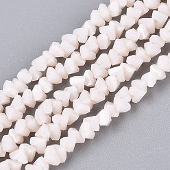 Персиковый Слойка Непрозрачное стекло бисер нитей, треугольные, граненые, розовые, 2~2.5x3.5~4x3.5~4 мм, отверстие : 0.8~0.9 мм, около 126~132 шт / нитка, 13.78~14.96'' (35~38 см)