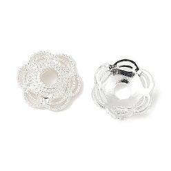 Серебро Шапочки и конусы для бусин, латунные, цветок, серебряные, 7.5x7x2 мм, отверстие : 1.6 мм