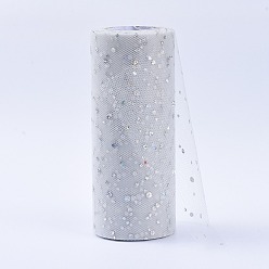 Light Grey Glitter Sequin Deco Mesh Ribbons, Tulle Fabric, Tulle Roll Spool Fabric For Skirt Making, Light Grey, 6 inch(15cm), about 25yards/roll(22.86m/roll)