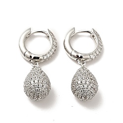 Clear Cubic Zirconia Teardrop Dangle Hoop Earrings, Platinum Brass Jewelry for Women, Clear, 31.5mm, Pin: 0.8mm