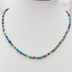 6 Bohemian Style Short Colorful Rice Bead Collarbone Necklace for Women